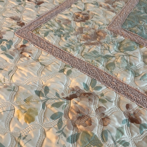 Floral Quilted Bedspread Set 3pc Sage Green Rose Cottagecore Farmhouse Queen - Picture 5 of 10